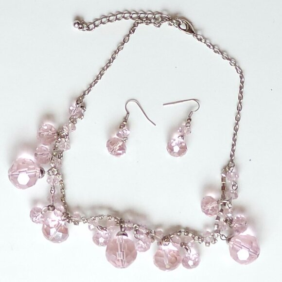 PRETTY BAUBLE PINK BLUSH Necklace and Earrings Set Vintage - Picture 1 of 5
